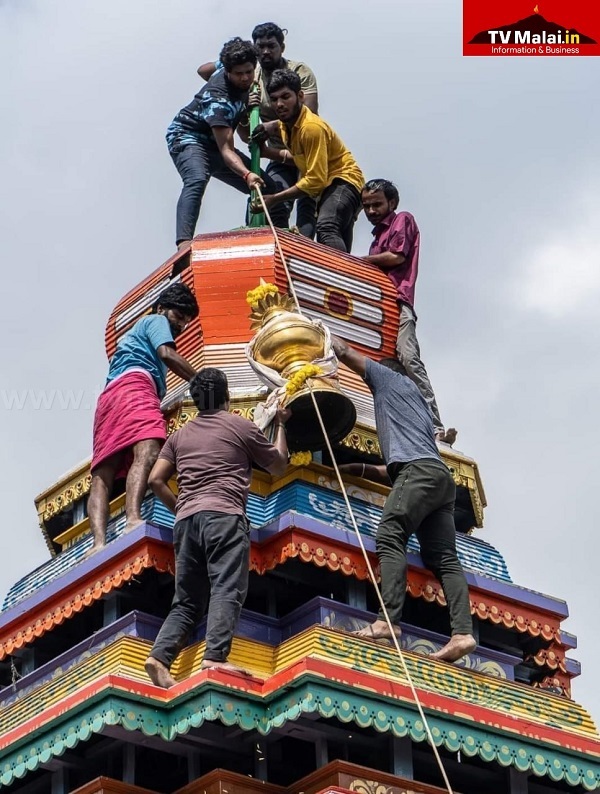 திருவண்ணாமலை கார்த்திகை தீபத் திருவிழா 7-ம் நாள் தேர்த் திருவிழாவிற்காக தேரில் கலசம் பொருத்தும் பணி!