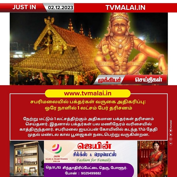 சபரிமலையில் பக்தர்கள் வருகை அதிகரிப்பு: ஒரே நாளில் 1 லட்சம் பேர் தரிசனம்!