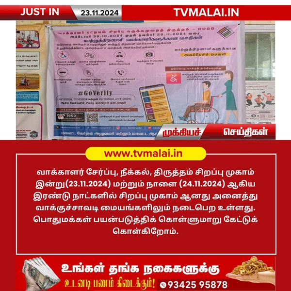 வாக்காளர் பட்டியலில் பெயர் சேர்ப்பு, நீக்கல், திருத்தம் சிறப்பு முகாம்!