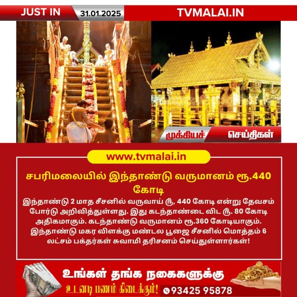 சபரிமலையில் இந்தாண்டு வருமானம் ரூ.440 கோடி!!