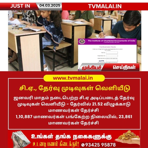 சி.ஏ., தேர்வு முடிவுகள் வெளியீடு!!